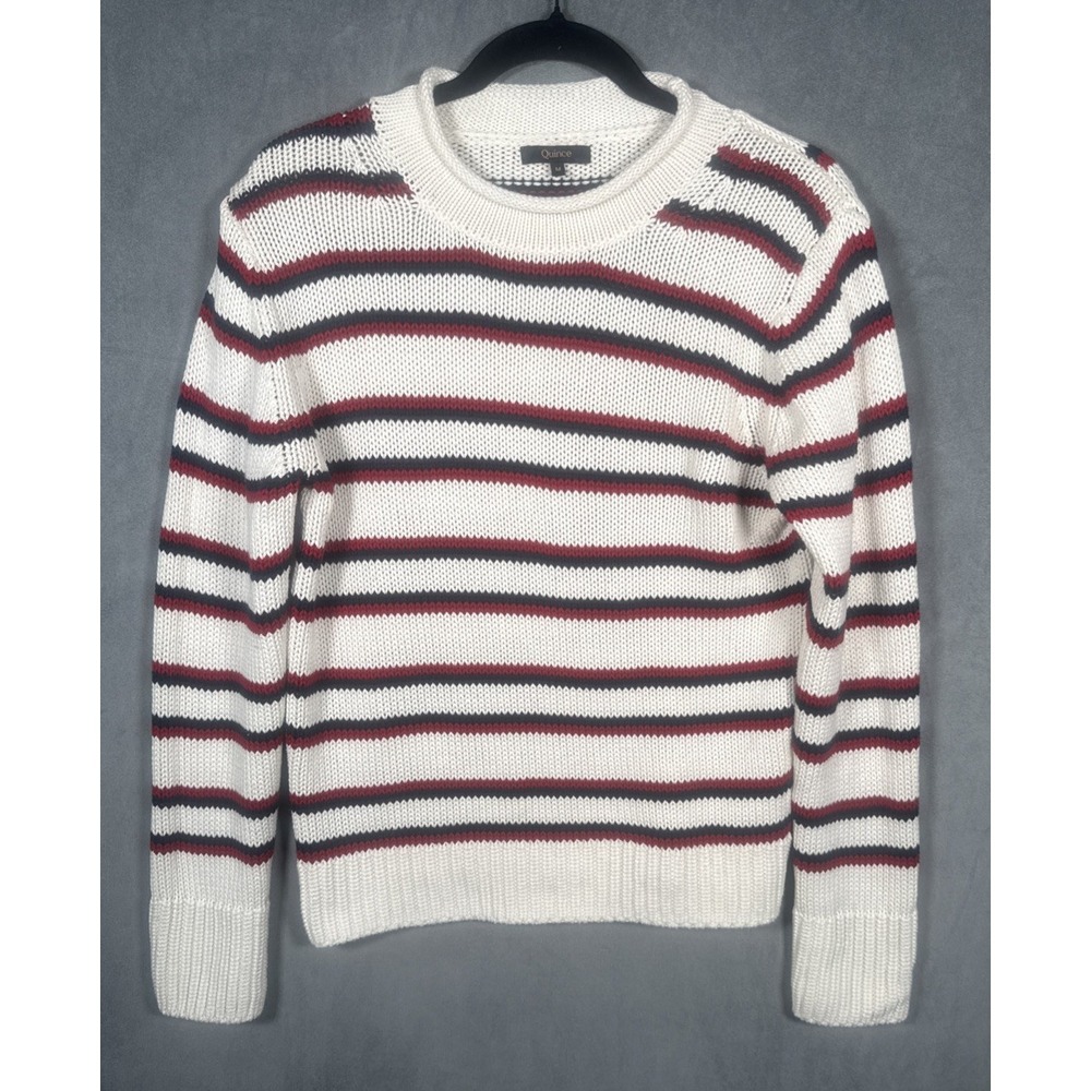 Quince Womens Organic Cotton Roll Neck Sweater Medium Variegated Stripe Limited